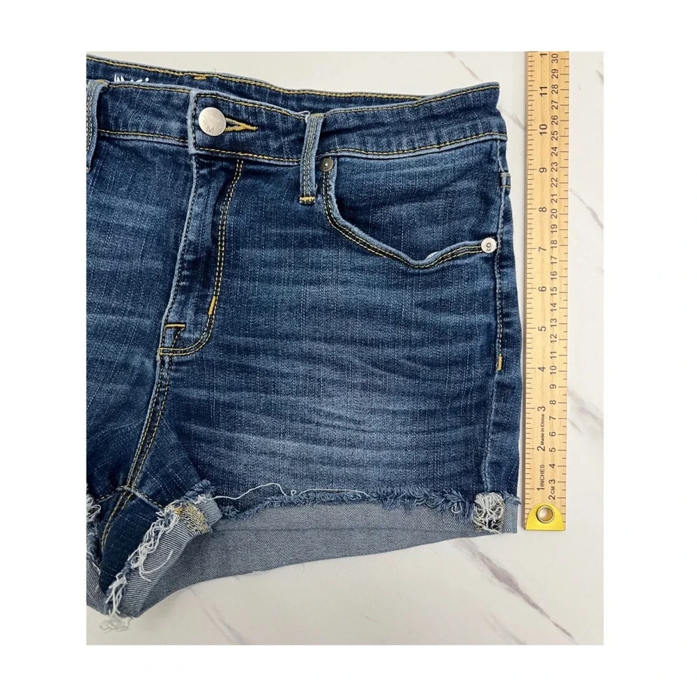 Mossimo Denim‎ High Rise Shorts Dark Wash Raw Hem Power Stretch Size 10/30R